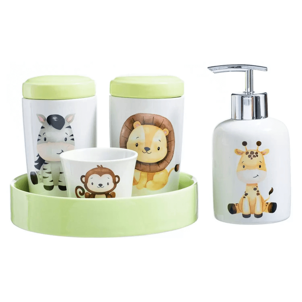 Kit Higiene Quarto Bebê Infantil Banheiro Porcelana Safari