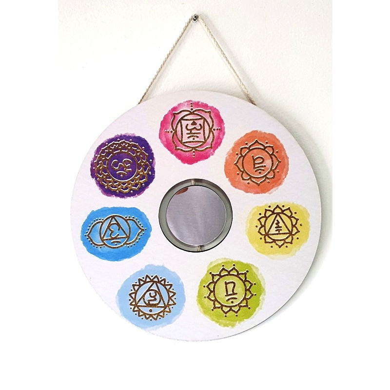 Placa Decorativa em MDF Adesivado - Mandala 7 Chakras - Com Aplique Espelhado