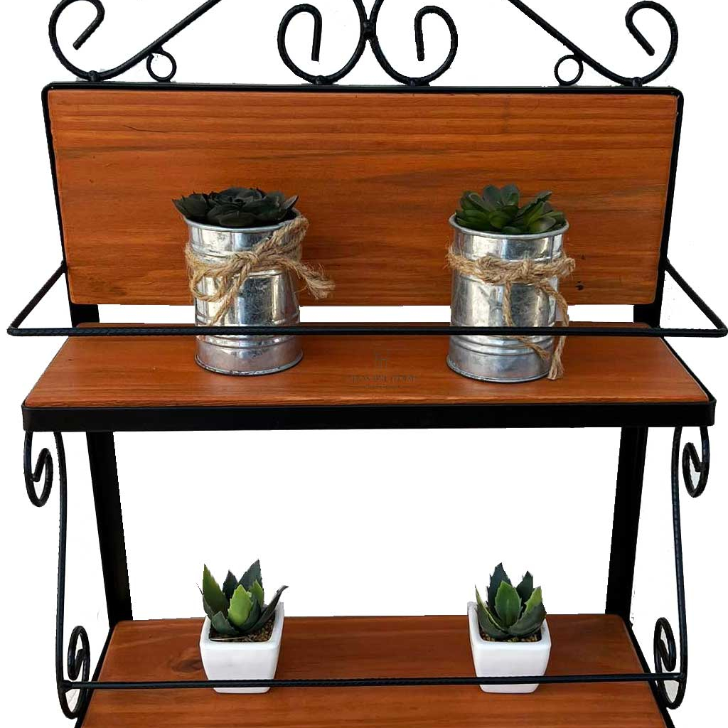 prateleira dupla multiuso porta condimentos cozinha jardim suporte FERRO E MADEIRA