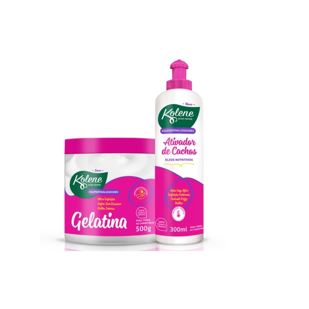 KIT KOLENE SUPERFINALIZADORES GELATINA 500G + ATIVADOR DE CACHOS 300ML