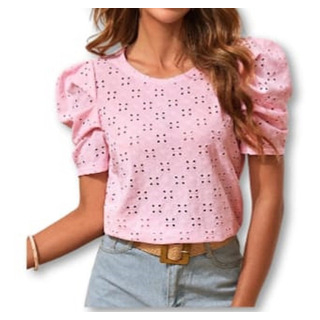Blusa feminina laise manga curta princesa bufante blogueira
