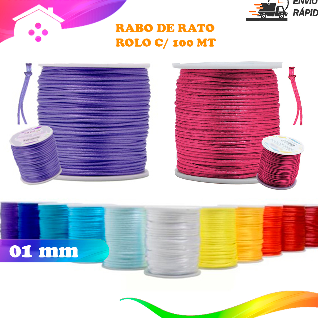 Cordão Acetinado Rabo de Rato - Fio de Seda - 1mm - Rolo C/100 Mts em Oferta na Shopee