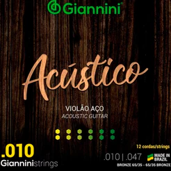 Encordoamento 12 Cordas Violão Aço Giannini .010 Acústico GESWA12