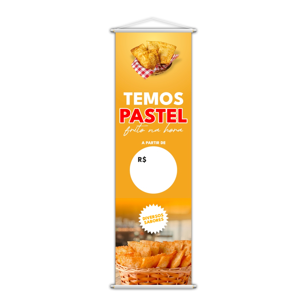 Banner Temos Pastel Frito na Hora Preço Lona
