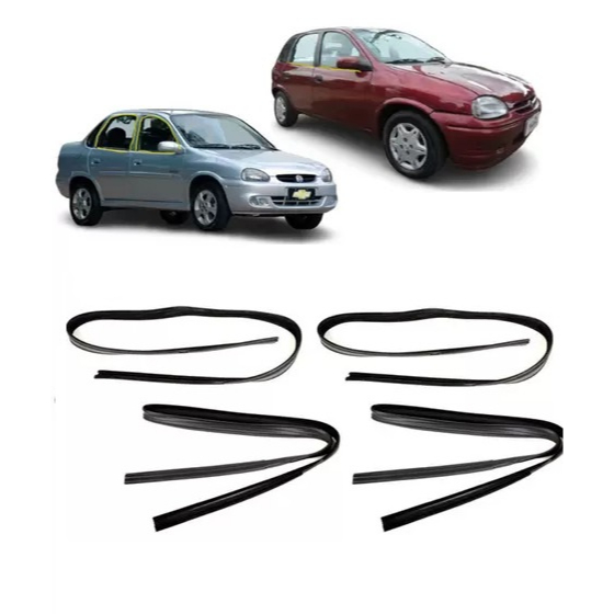 Kit canaletas de vidros das portas Corsa 4 portas Corsa Sedan e Corsa Classic 1996 a 2010