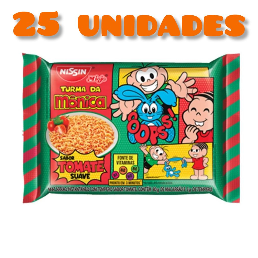 Nissin Lamen Miojo Turma Da Mônica Tomate 25 Unidades atacado mercado lanchinho panela gourmet