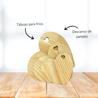 Tábuas Cozinha de Coração Madeira Pinus - Mesa Posta - Suporte de panelas, frios e petisqueira
