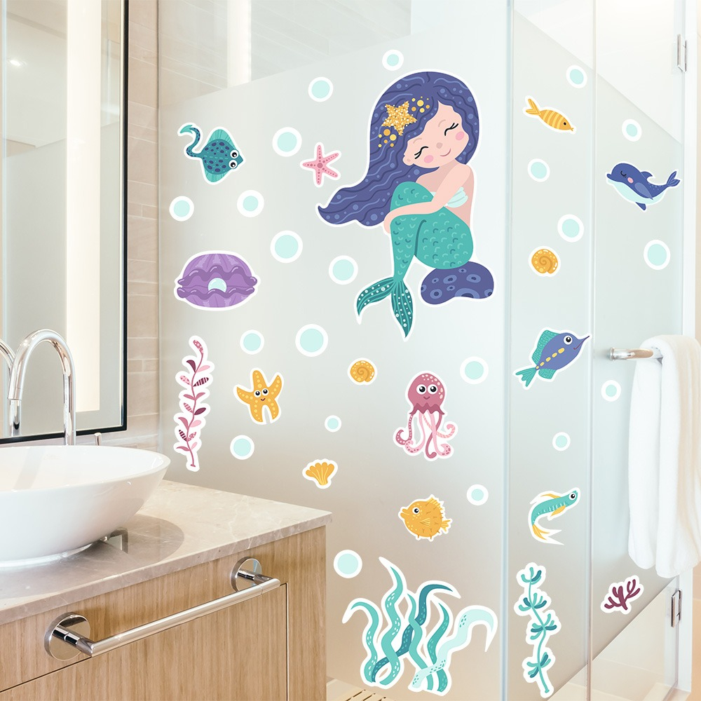Adesivo Box de Banheiro Infantil Fundo do Mar Sereia em Oferta na Shopee