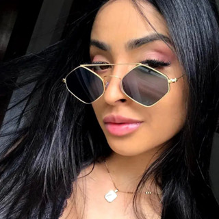 Diamante Óculos De Sol Femininos Hexagonal Folha De Polígono Duplo De Metal Moda Selvagem Estilo Ins