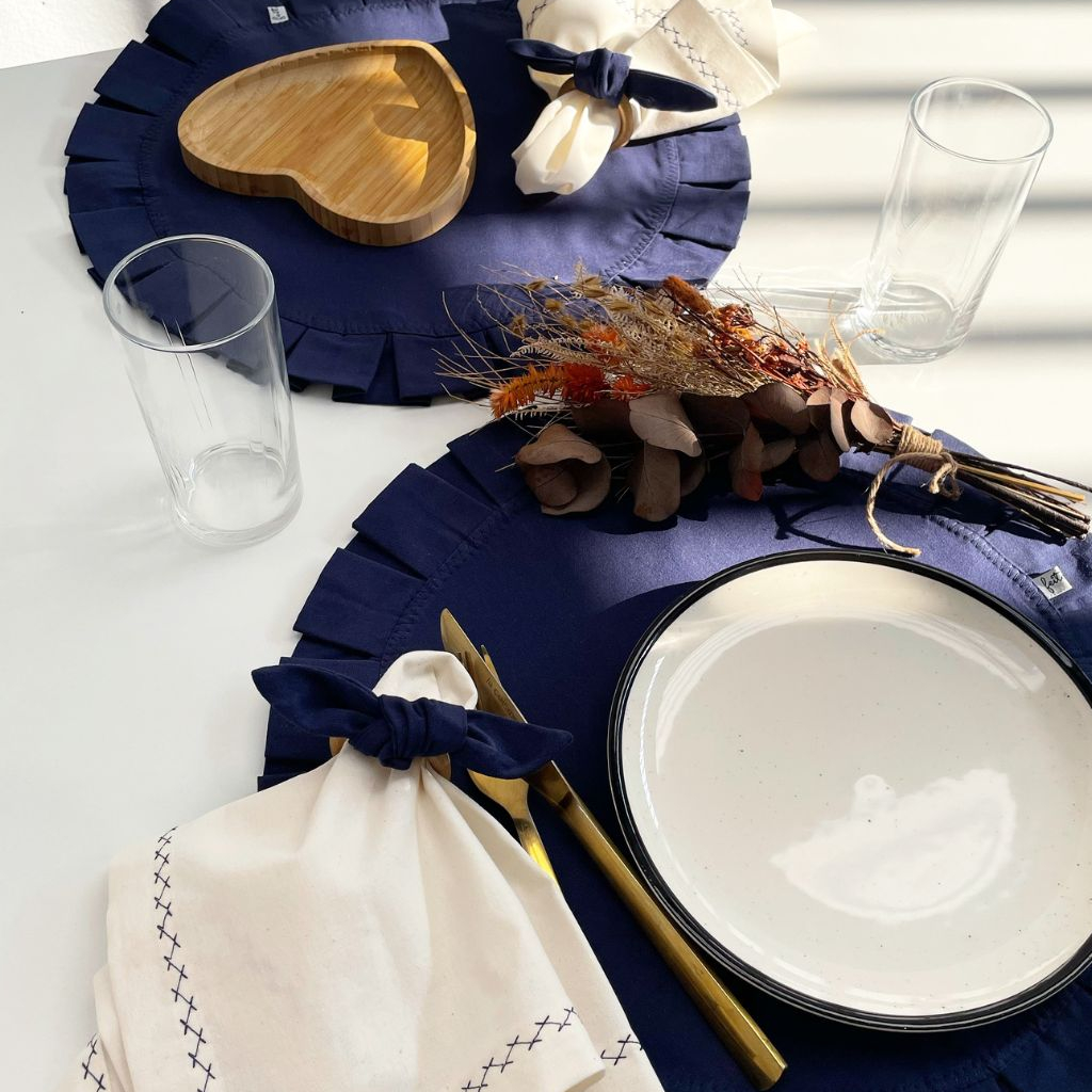 KIT JOGO AMERICANO MESA POSTA REDONDO AZUL MARINHO  2 LUGARES A MESA SOUPLAST