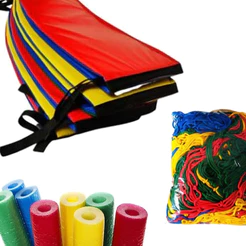 Kit 1 Rede de Proteção 2,44m + 6 Isotubo Grande + 1 Proteção de Molas Cama Elástica Pula Pula 2,44m