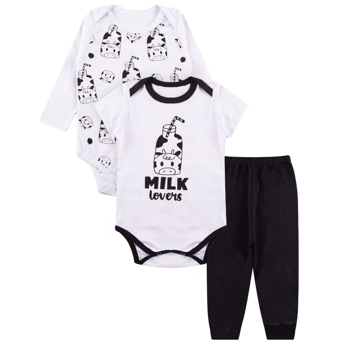 Kit Roupa De Bebe 3 Peças Body Manga Longa e Curta e Calça Algodão Menino