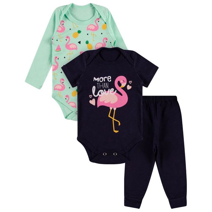 Kit Roupa De Bebe 3 Peças Body Manga Longa e Curta e Calça Algodão Menina em Oferta na Shopee