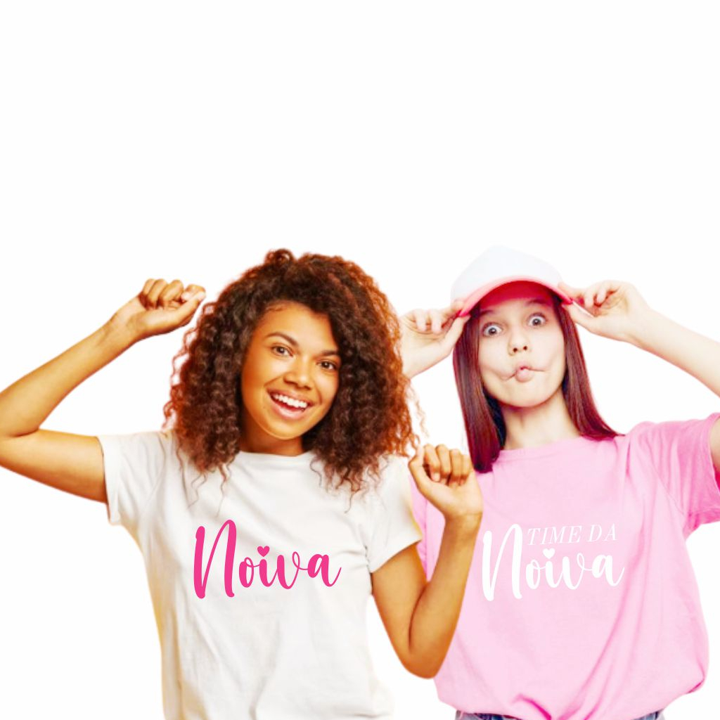 Camiseta Branca Noiva e Time da Noiva Rosa Claro