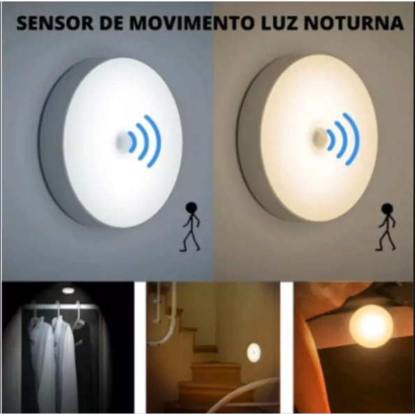 Lâmpada LED Sem Fio Inteligente com Sensor de Presença e Movimento Automático e Recarregável