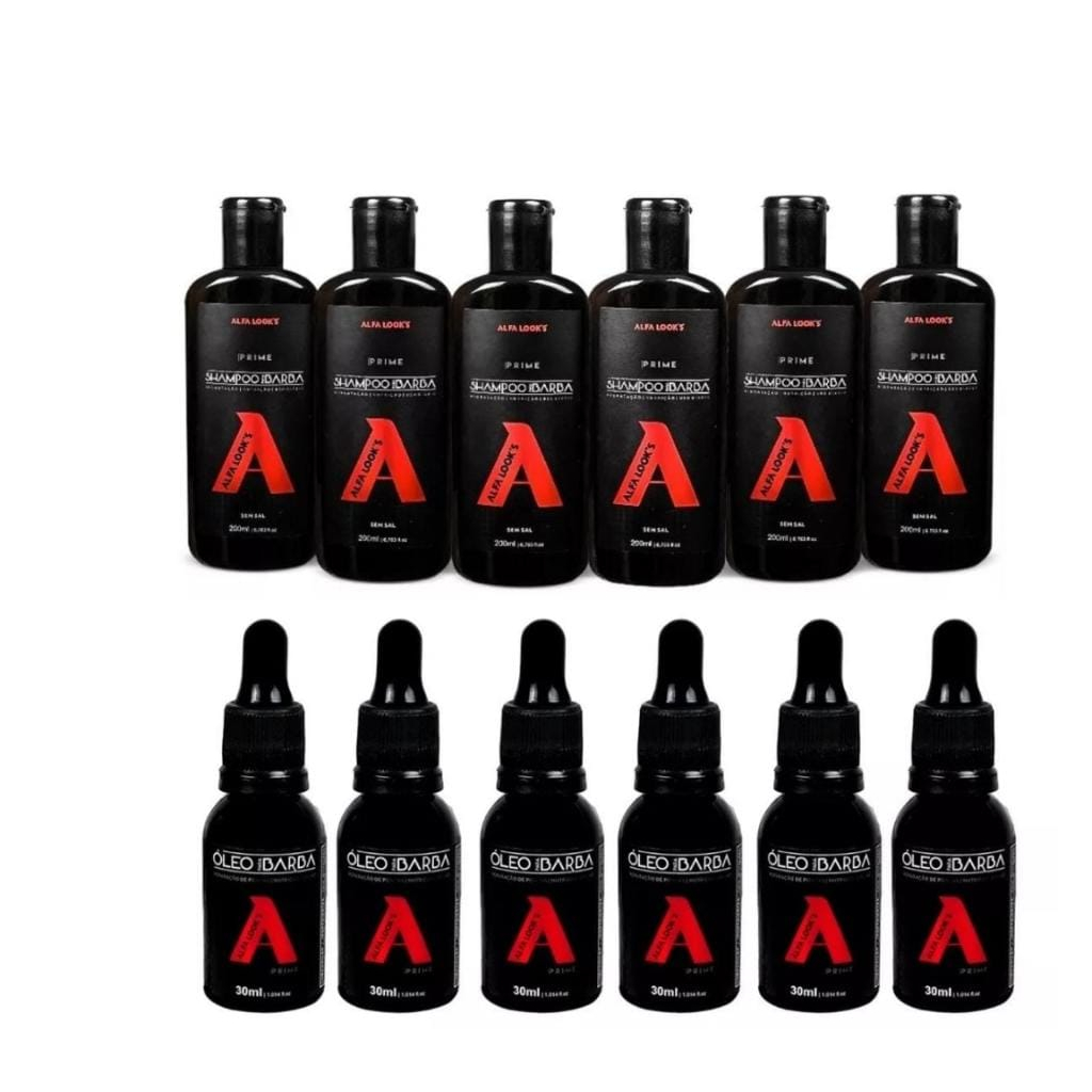 kit 6 shampoo para barba e oleo para barba alfa looks