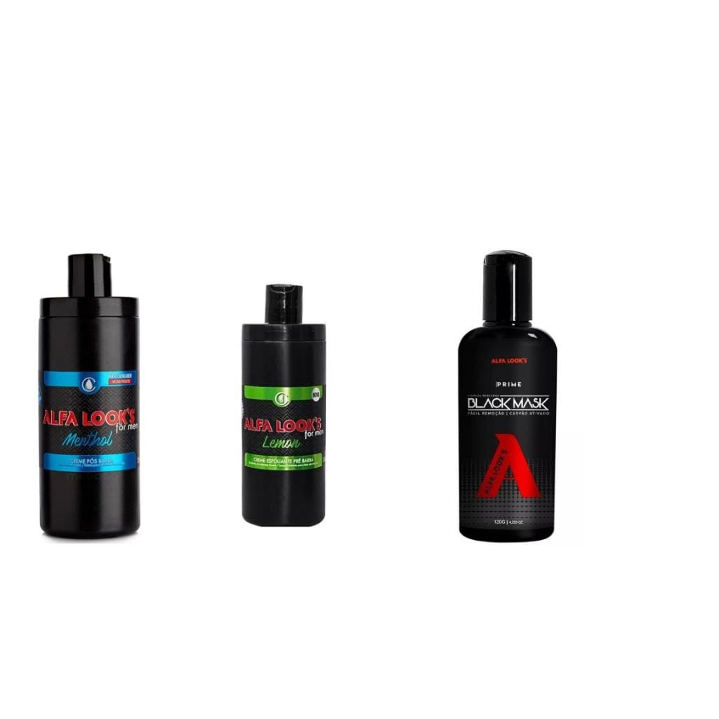 kit alfa looks 1 creme pos barba alfa look menthole creme pre barba lemon e mascara black