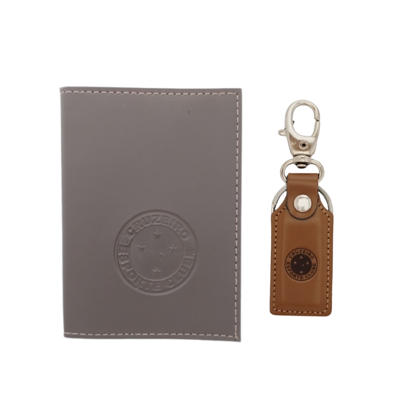 Kit Carteira Porta Documento Cruzeiro + Chaveiro Cruzeiro Couro Luxo com Gancho e Argola de Metal