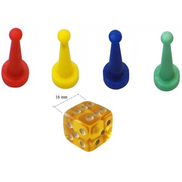1 Dado translúcido e 4 pinos peões em plástico p/ jogo de tabuleiro em Oferta na Shopee