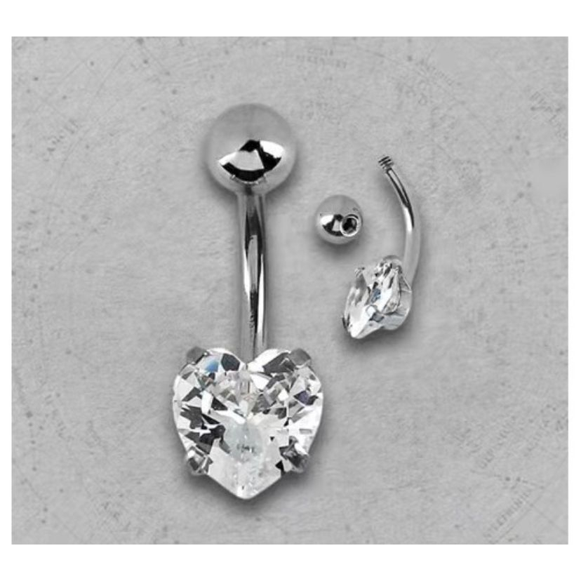 Kit 12 Unidades Piercing Umbigo Aço Cirúrgico Pedrinha Formado Coração — imagem 2 de 2