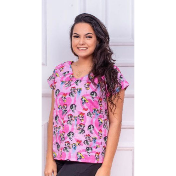Blusa Bata Scrub Pijama Cirúrgico Estampado - SUPER PODEROSA - Medicina, Psicologia, Odontologia, Fonoaudiologia,Enfermagem, Area da Saude