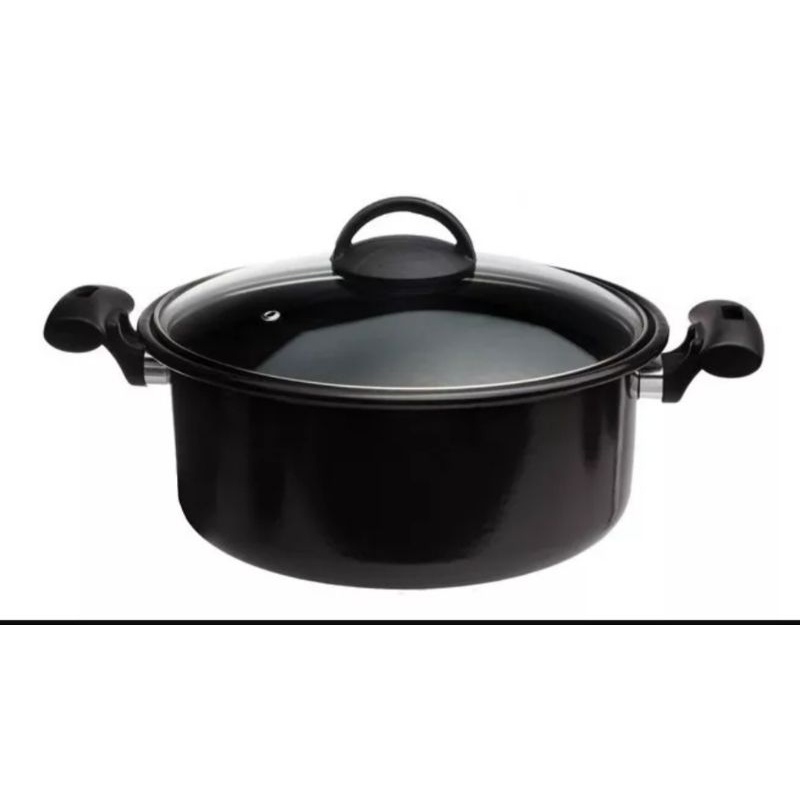 Panela Caçarola Indução cooktop fogão a gás Tampa de vidro cacarola esmaltada 22 cm