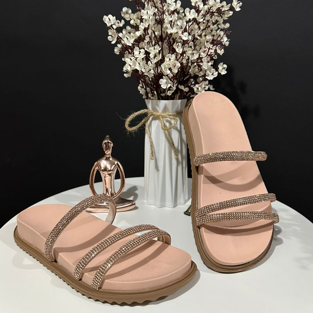 Sandália Feminina Confortável Chinelo Feminino Papete Rasteirinha Birken Brilho