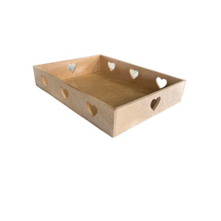 Bandeja retangular G coração para café da manhã 35x25x6 Mdf cru
