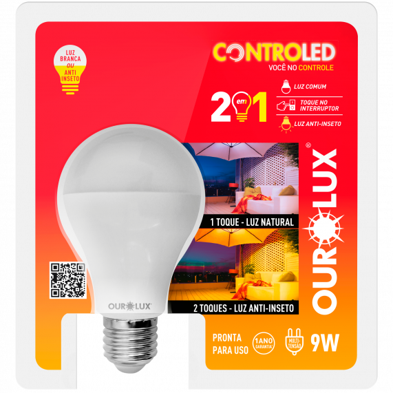 Lâmpada LED Anti-Inseto KIAN / OUROLUX Bulbo Luz Branca e Amarela 9W 2 em 1 Bivolt