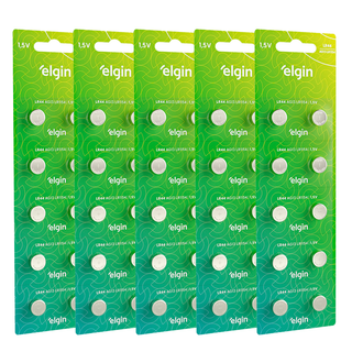 50 Pilhas Baterias Alcalina Elgin LR44 AG13 LR1154 5 Blister/Cartela com 10 Unidades Cada Original