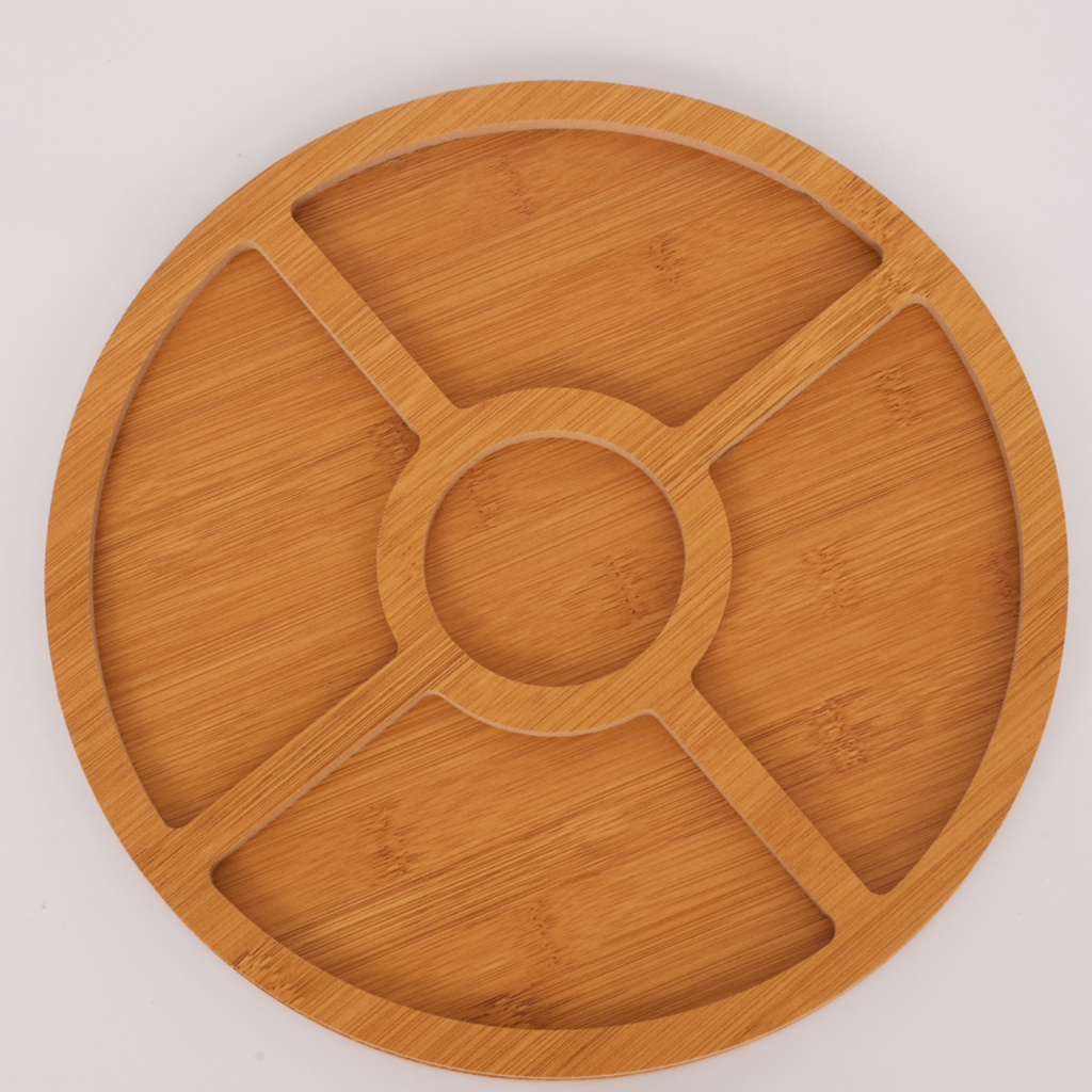 1 Gamela Redonda 29X29X1,3CM Mdf com 5 divisórias Petiscos Amendoim Churrasco Frios Aperitivos Clink