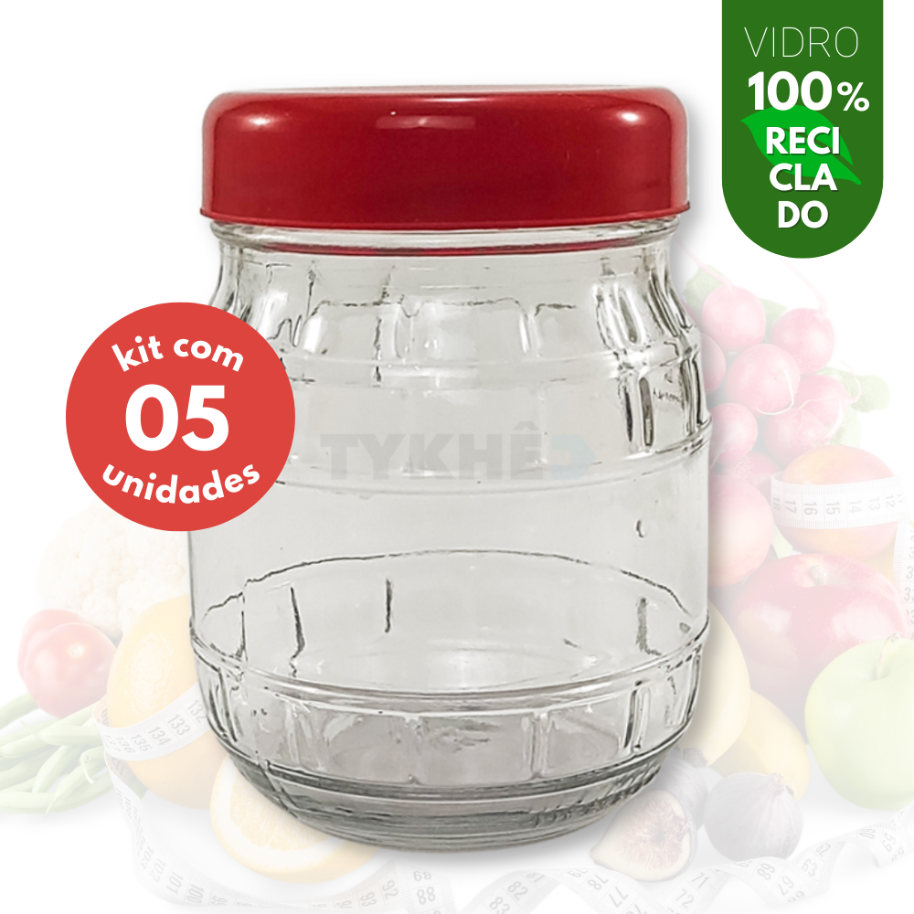 5 Potes Vidro Granada 500ml Tampa Plástica Conserva Bolo de Pote Molhos Condimentos Oferta Promoção