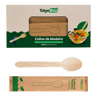 Colher De Madeira Descartável Embalado Individual C/50 Unidades Talge