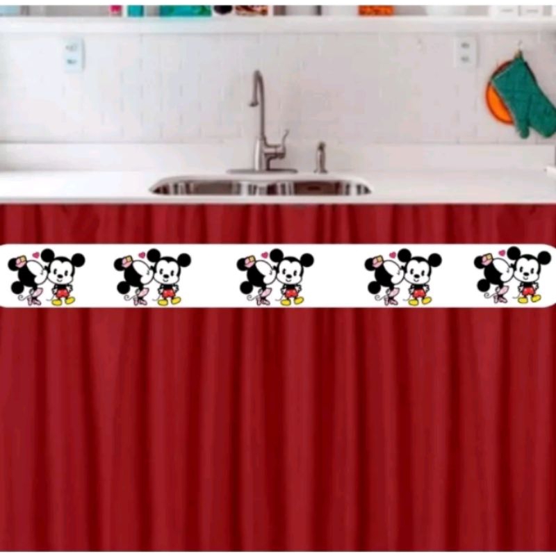 CORTINA PARA DECORAÇÃO PIA OU JANELA MICKEY E MINNIE TOYS 1,40x0,80 sem ilhós em Oferta na Shopee