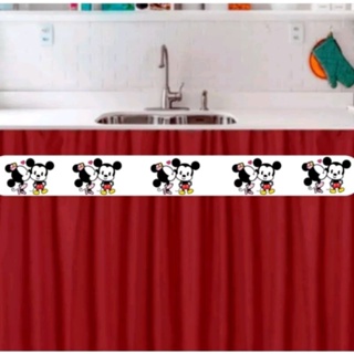 CORTINA PARA DECORAÇÃO PIA OU JANELA MICKEY E MINNIE TOYS 1,40x0,80 sem ilhós em Oferta na Shopee