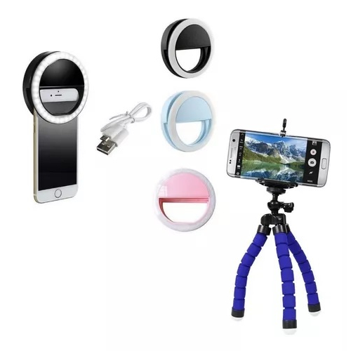 Kit Mini tripé flexível + Ringh light luz Blogueirinha Instagram