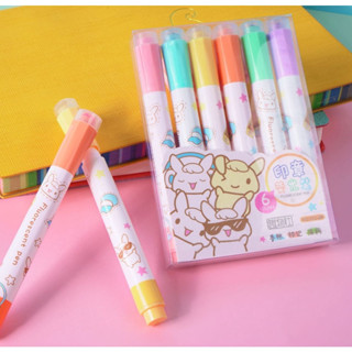 KIT 6 Caneta Marca Texto COM CARIMBO Fofinho papelaria fofa kawaii