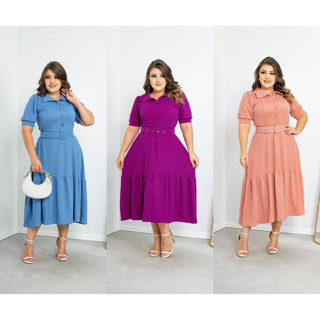 VESTIDO MIDI ROSANA MODA EVANGÉLICA ACOMPANHA CINTO MODA MODESTA