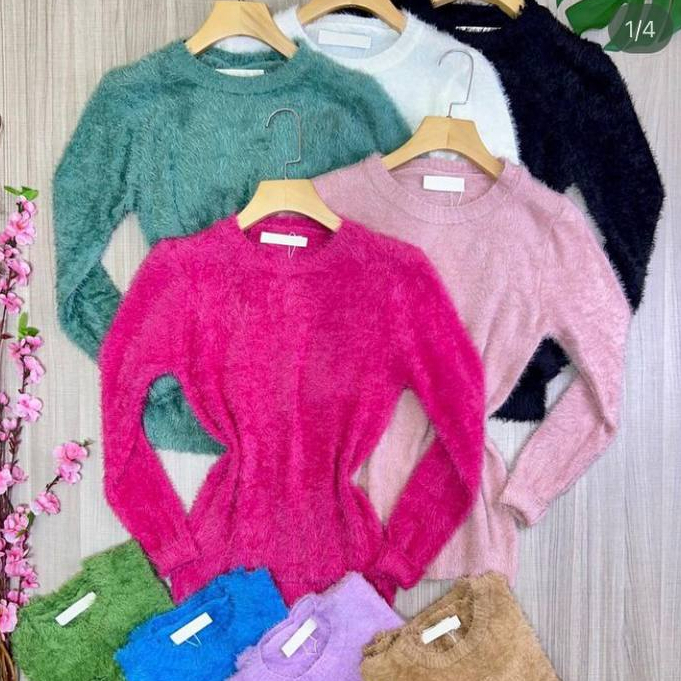 Blusa de frio feminina pelinhos pelos felpuda manda longa varias cores