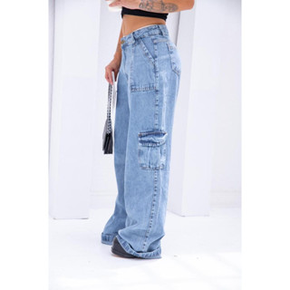 Calça cargo jeans marmorizada