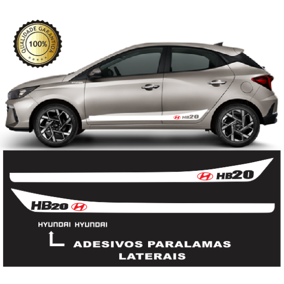 Kit Acessório Adesivo Faixa Lateral Sport Para Hyundai HB20 Serve Nos Modelos HB20 Hatch ou Sedan, HB20 R Spec, HB20S