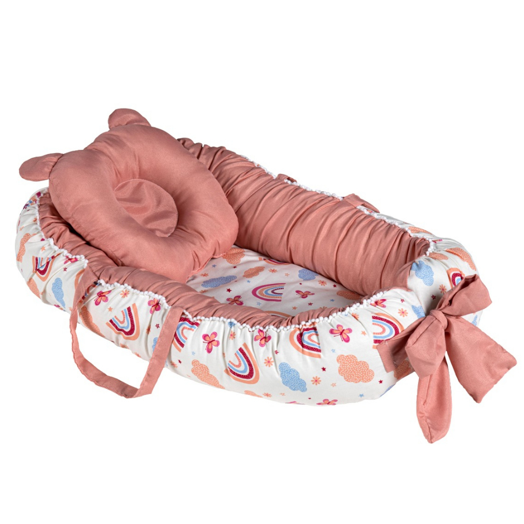 NINHO REDUTOR DE BERÇO COM LAÇO MENINA POMPOM ARCO IRIS em Oferta na Shopee