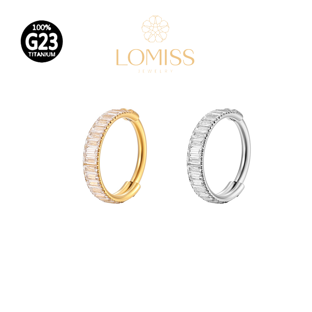 Piercing Orelha Nariz Argola Titânio Clik Zircônia Retangular Cravejada - Fashion Accessories