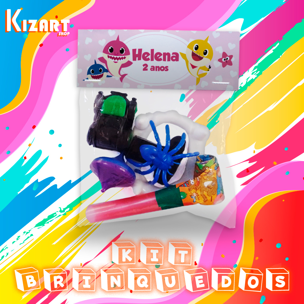 Kit Personalizado Saquinho Surpresa Brinquedos Festa Aniversario Com Tema Babyshark Rosa