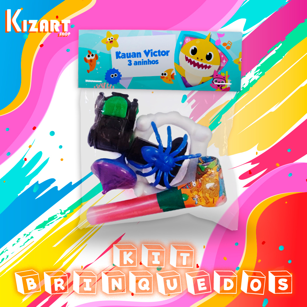 Kit Personalizado Saquinho Surpresa Brinquedos Festa Aniversario Com Tema Babyshark Amarelo
