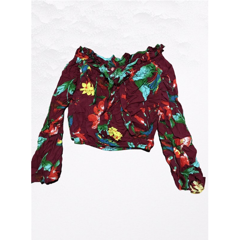 Cropped Blusa Top feminina manga Boho estampada floral Ciganinha brechó