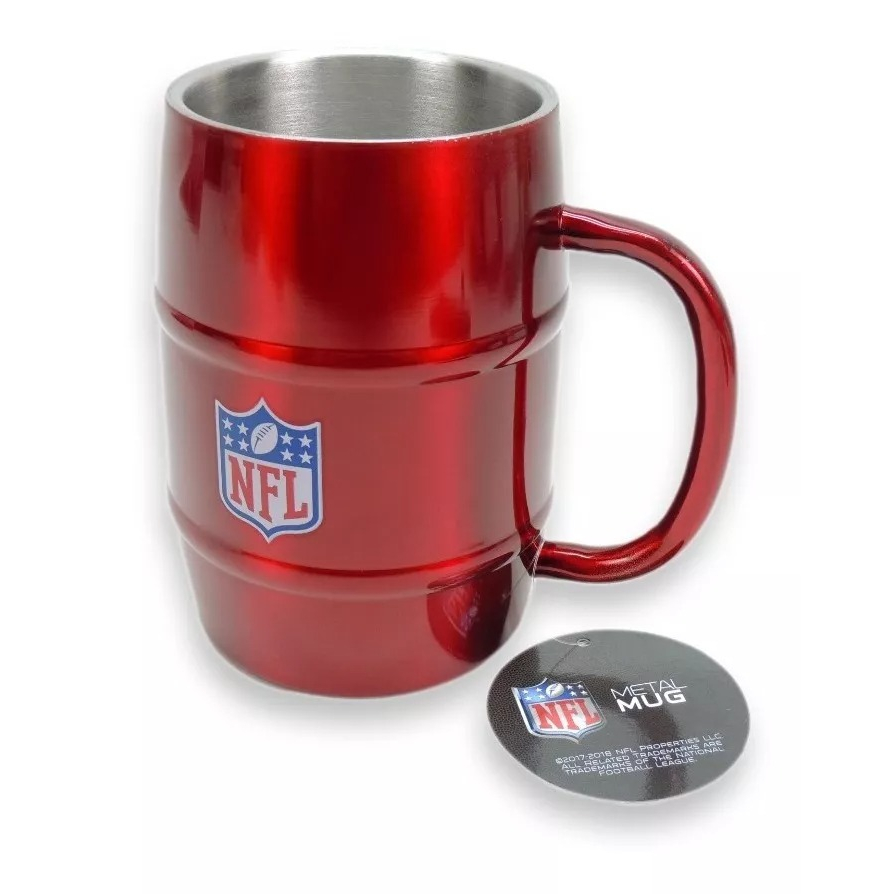 Caneca Chopp NFL Vermelha Aço Inox Barril 500ML Metal Mug