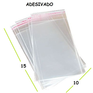 100 Saco Adesivado Saquinho Plástico Transparente 10x15+3cm DE ABA ADESIVADA100 Unid / Jóias / Bijuterias / Roupas / Presente