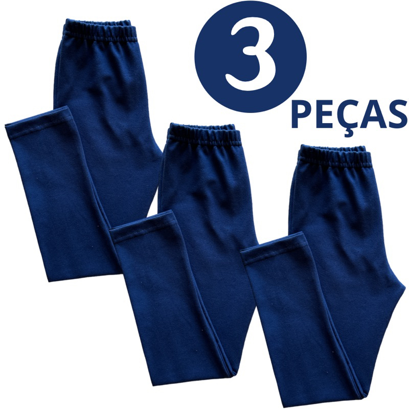 Kit 3 Calças Escolar Legging De Cotton Algodão 2 a 14 Anos Uniforme (0061) em Oferta na Shopee