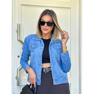Jaqueta Jeans feminina manga longa